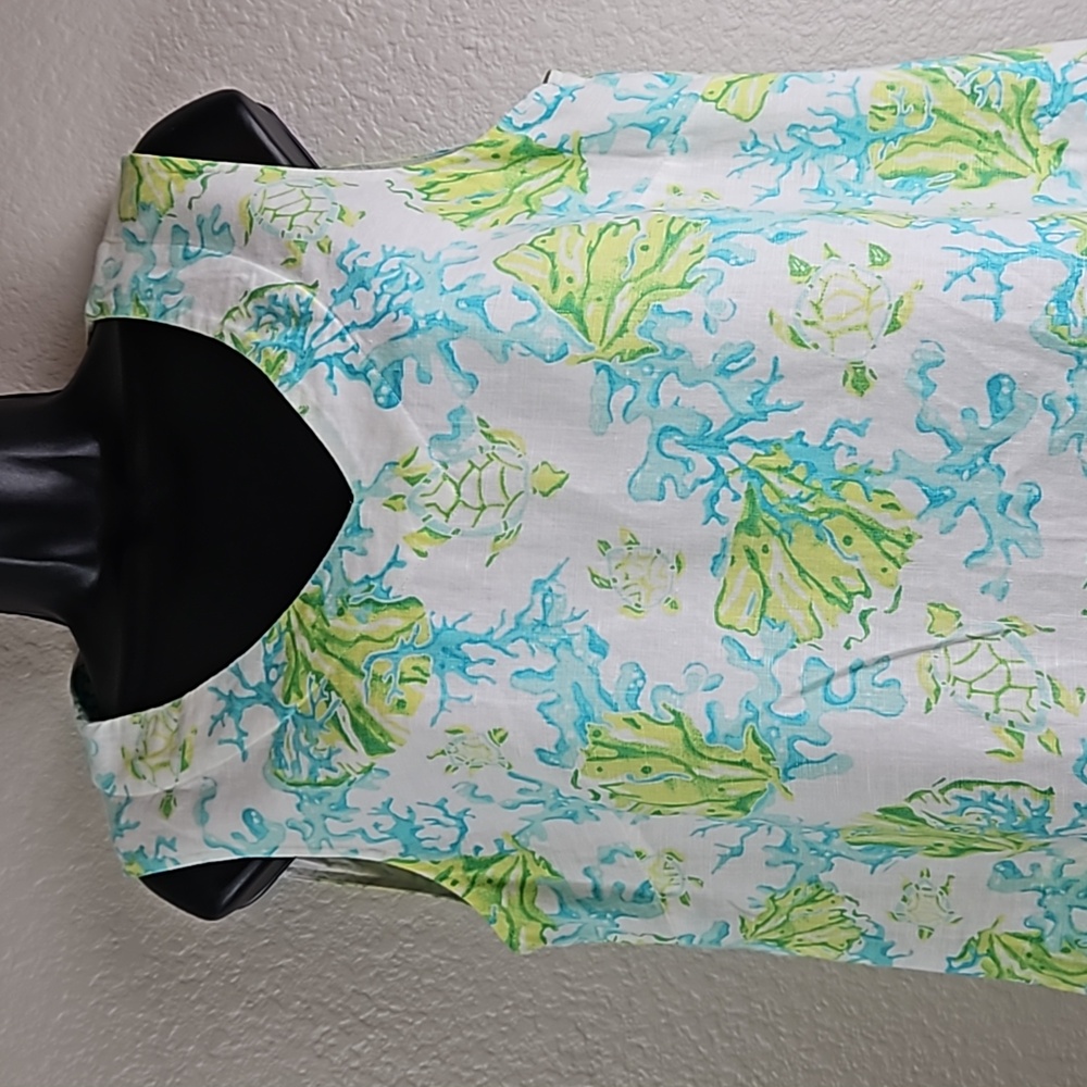 J. Jill | Women's Tropical Linen Lined Slip-On V-Neck Pockets Shift Dress Sz M